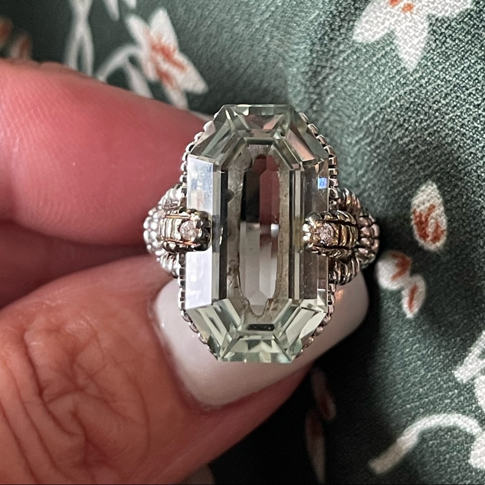❤️ Judith Ripka JR TWO 18K 925 Green Prasiolite (Green Amethyst) Diamond Ring - Picture 3 of 13